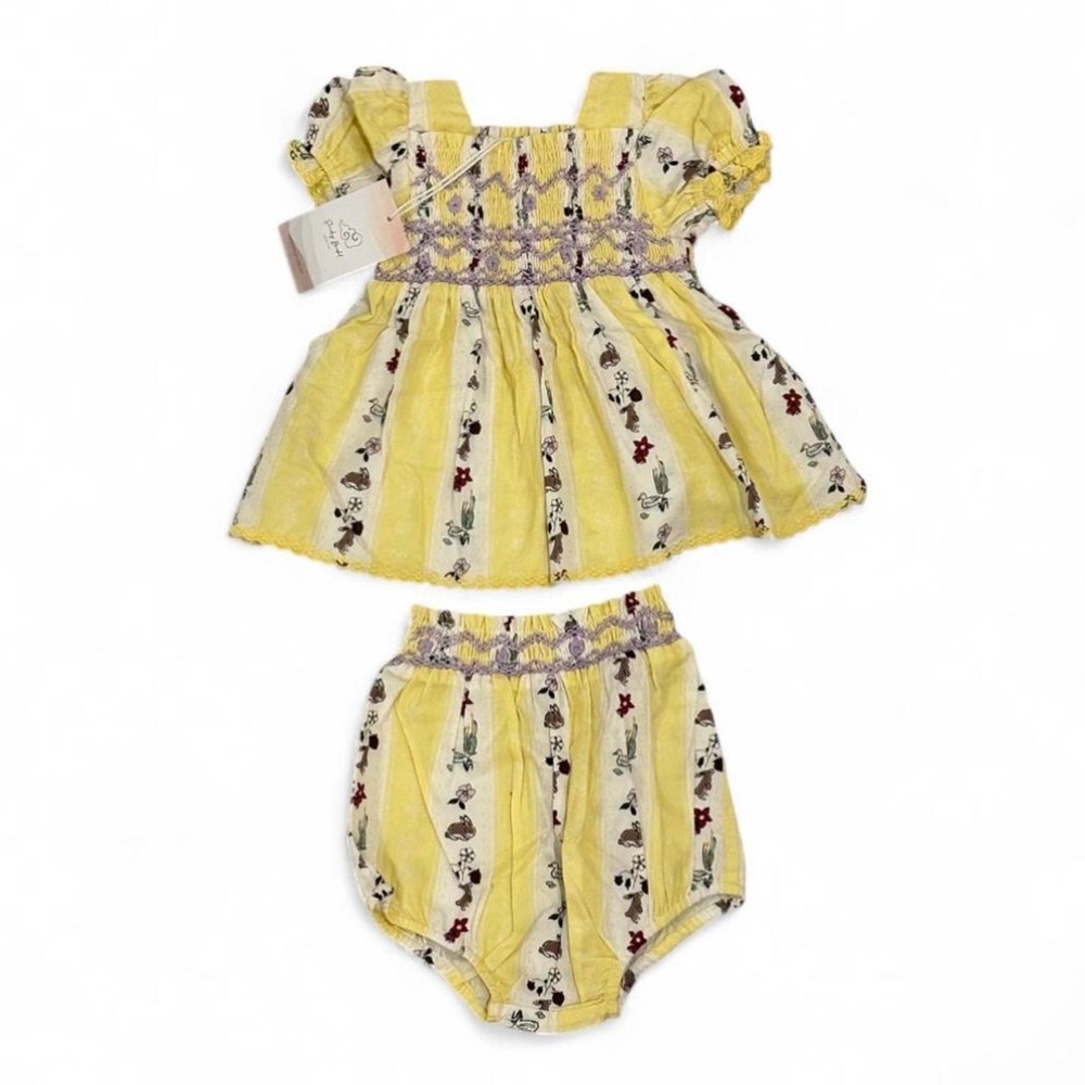 NWT Shirley Bredal Spring Bunny Dress & Matching Bloomers in Yellow Size 6-12m